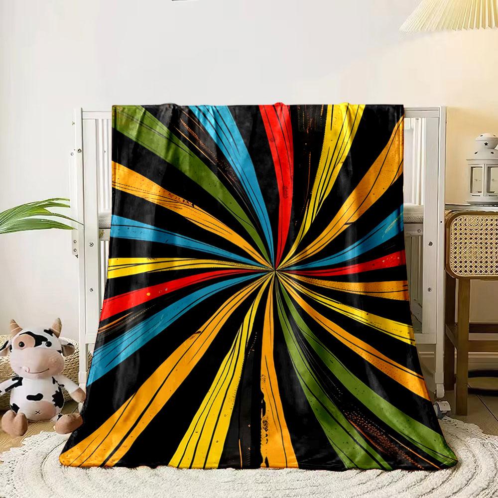 Radiating, colorful streaks converge toward a central point on a black background. for all seasons blanket lunch break throw gift