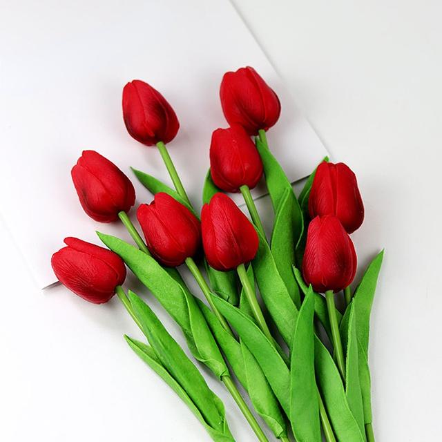 

1PC 34cm PU Tulip Real Touch Штучні квіти Tulip Buquet for Christmas Halloween Wedding Home Party Decor Fail Flowers 1 Branch бордовий