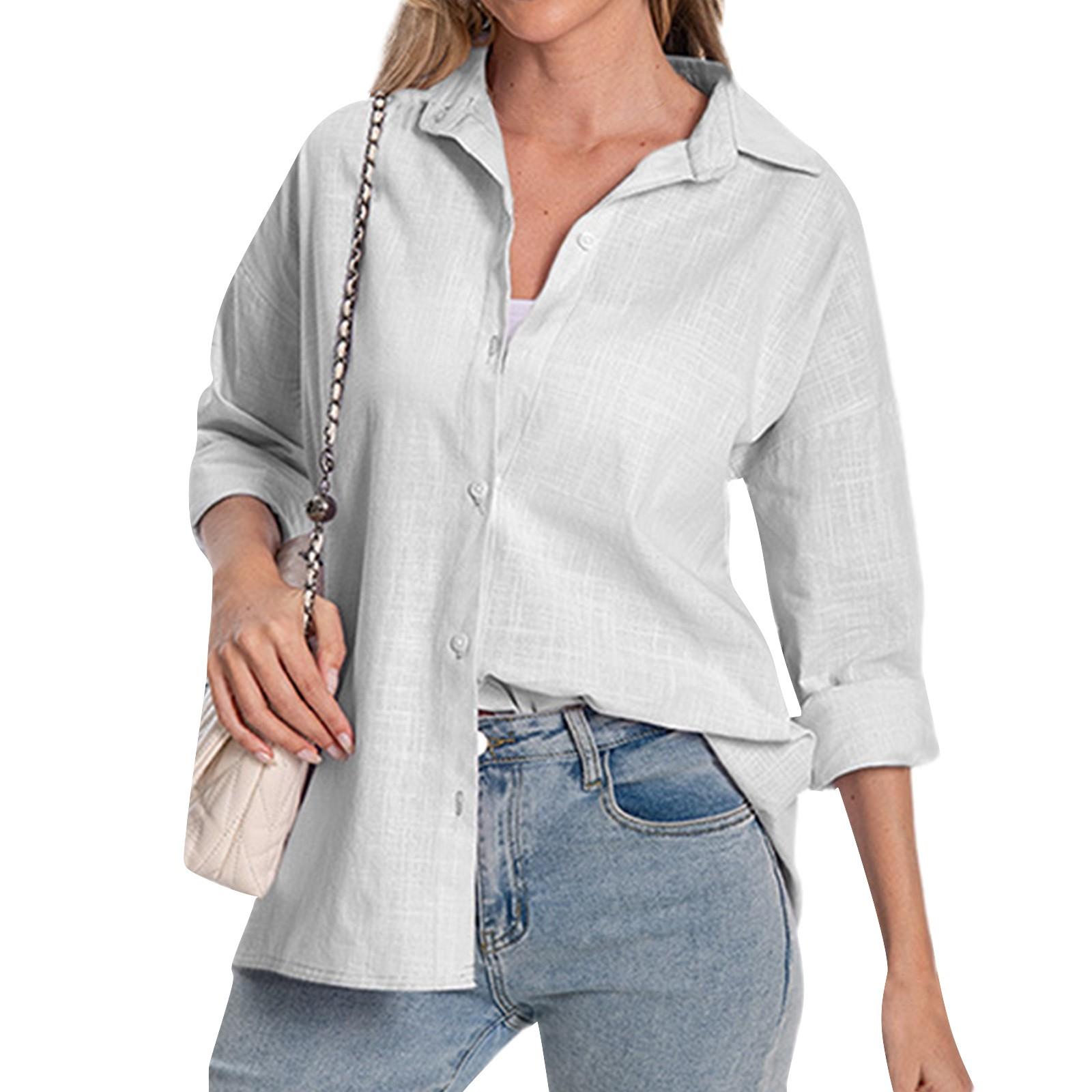 

Женский хлопковый льняной кардиган, свободная повседневная однотонная рубашка с рукавами-пулей L