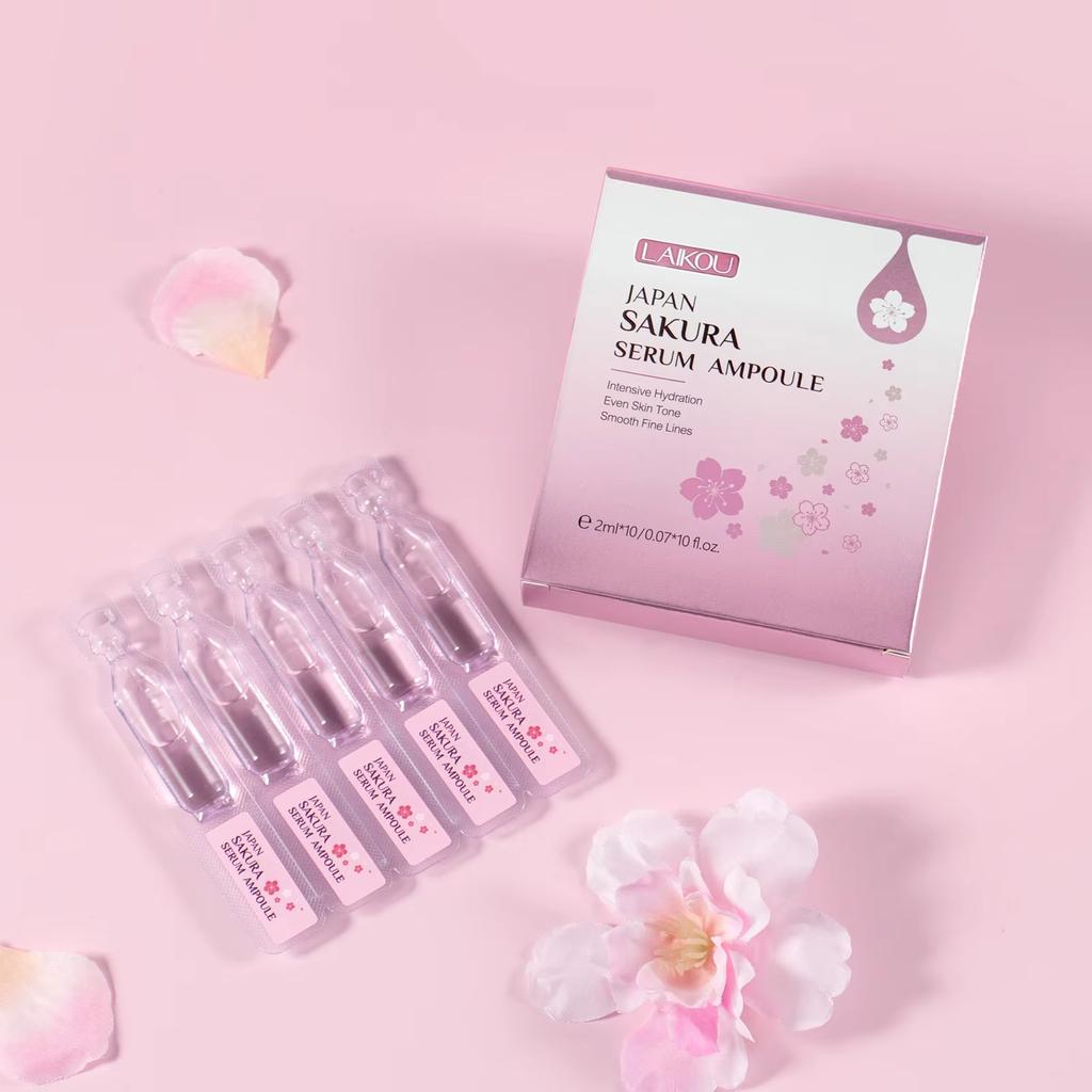 2ml*10pcs Sakura Serum Ampoule, Facial Skin Care, Including Niacinamide, Hyaluronic Acid, Etc. Hydrating and Moisturizing Essence