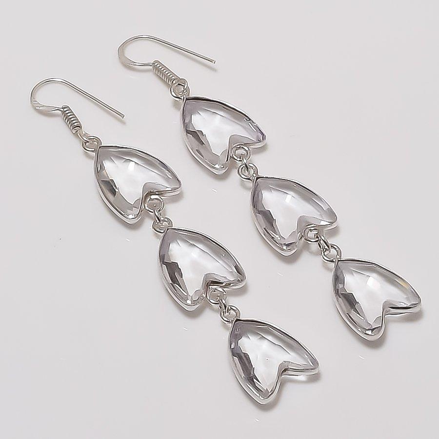 Natural White Topaz Gemstone 925 Sterling Silver Jewelry Earring 3.15  AEE-11252