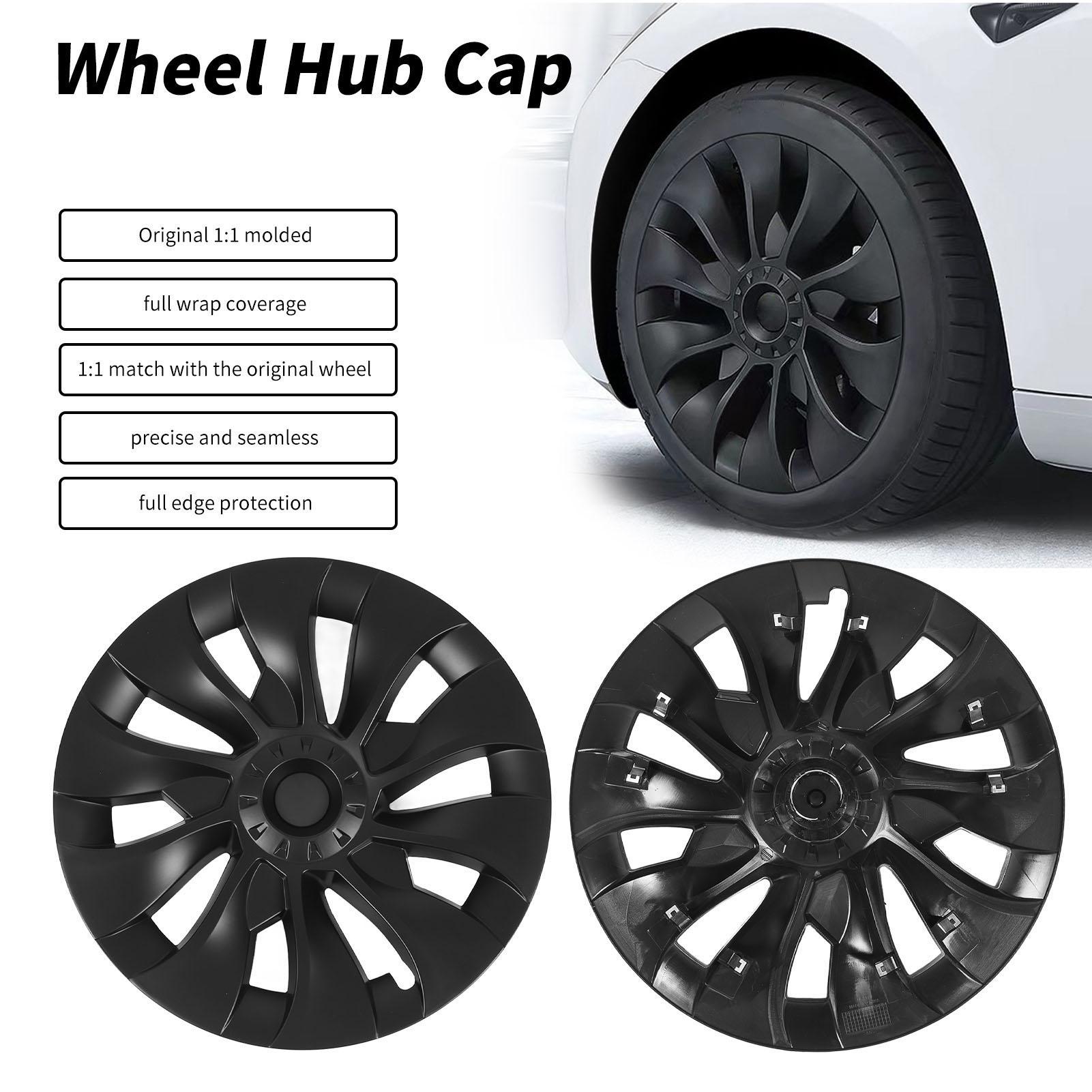 4 Pcs 18in Automobile Hubcap Matte Black Wheel Hub Full Rim Protector Cover Replacement for Tesla Model 3 2017 to 2023 Matte Black