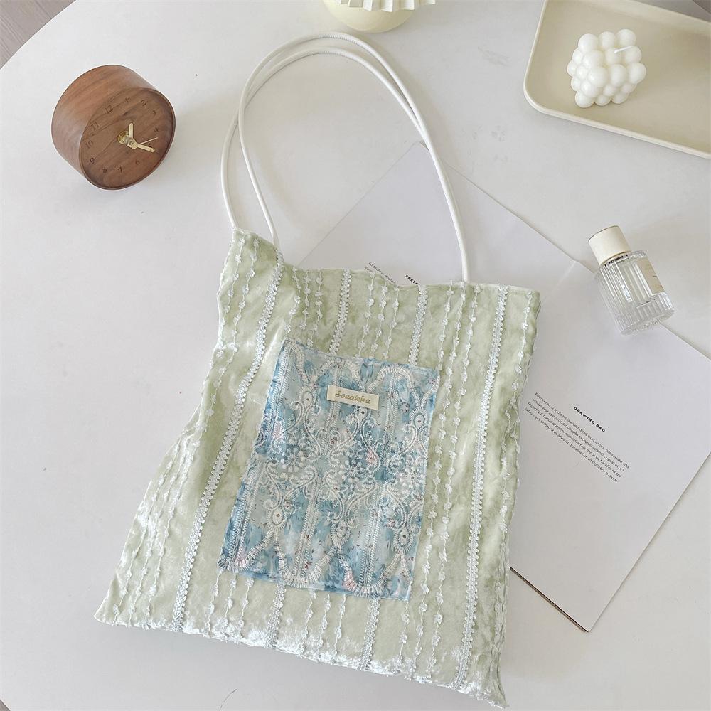 

Новый стиль, Жемчуг, Нишевый дизайн, Холщовая сумка, Большая вместимость, Сумка для поездок на работу, Сумка для девочек, Кружевная ручная сумка через плечо