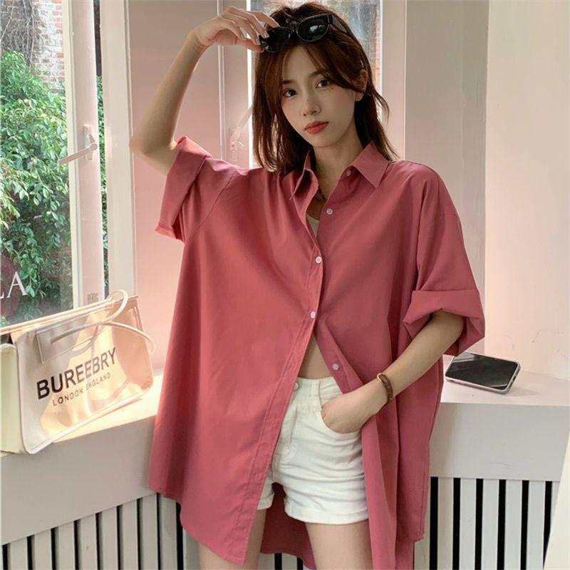 Women's Summer Polo Collar UPF Sun Protection Loose Short Sleeve Shirt Casual Elegant Comfortable Lightweight Easy Care