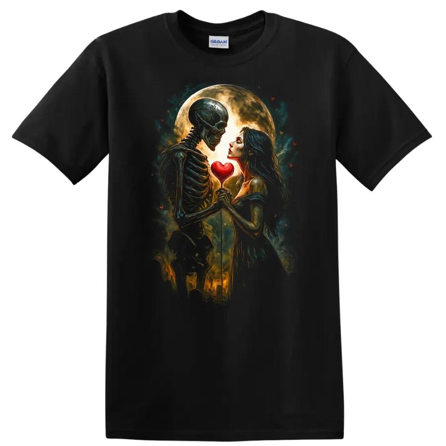 Skeleton Love Romantic Moonlight Halloween T Shirt Gothic Vampires Tee