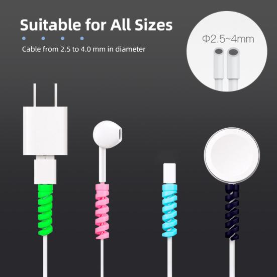 12Pcs Cable Protector Solid Color Flexible Silicone Spiral Design Wearproof Wire Protector for Charging Line