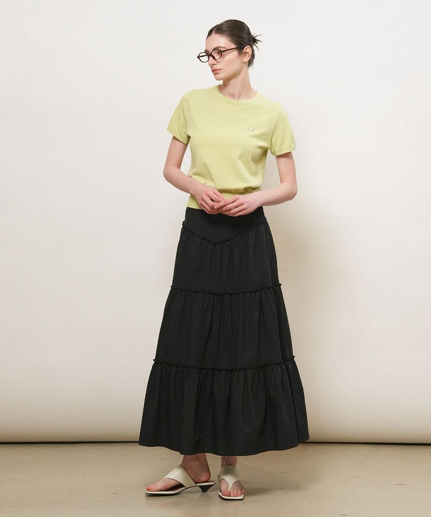 General Idea Shirred Tiered Long Skirt [Black] / Gf2Lsk511