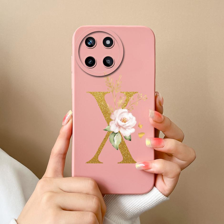 For OPPO Realme 11 4G Phone Case Cute Flower Letters Matte Liquid Silicone Back Cover For Realme11 4G Shockproof Ultrathin Shell