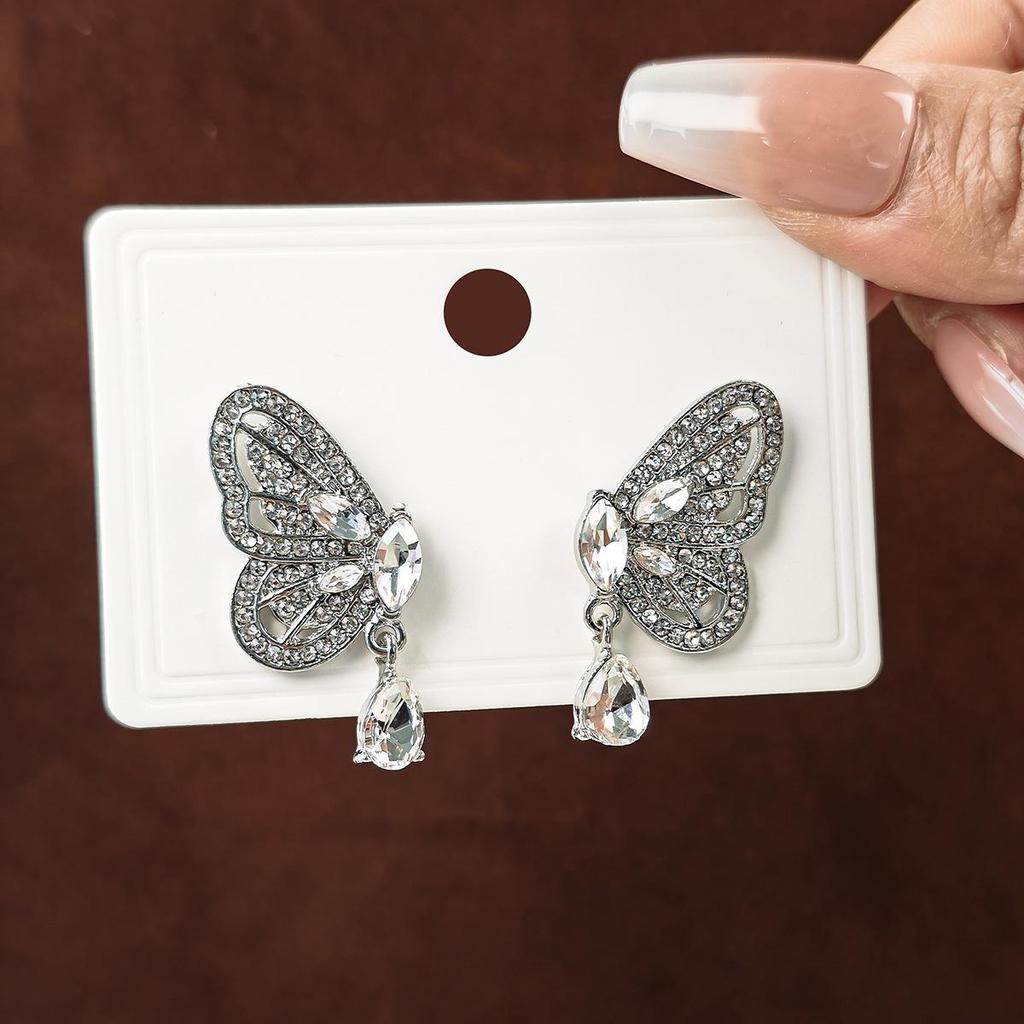 Elegant Butterfly Earrings: Silver Needle Korean Style with Crystal Water Drop Inlay