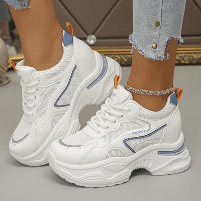 Modische weiße klobige Plateau-Sneaker Damen Atmungsaktives Mesh Sport Laufschuhe Frau Mode Rutschfeste Dicke Sohle Sneaker