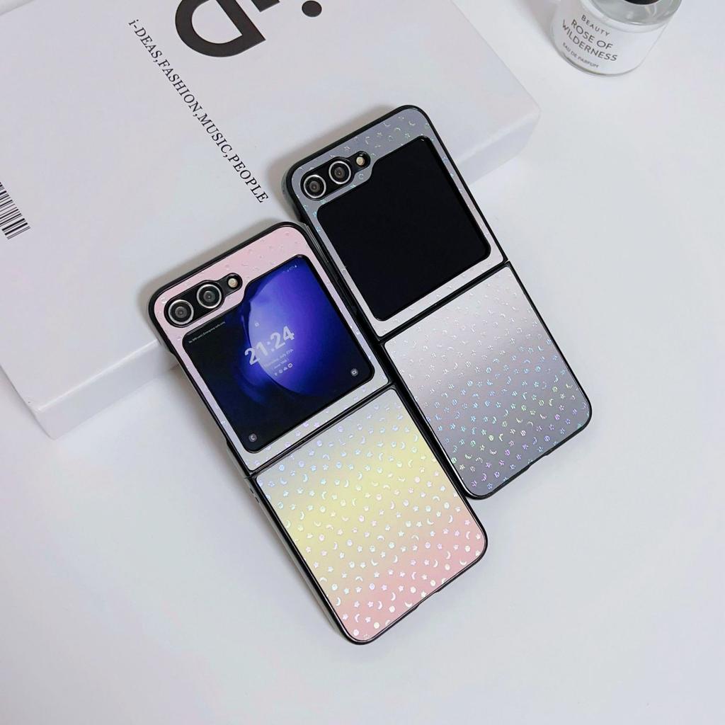 Applicable To Samsung Z Flip6 Mobile Phone Case Z Flip5 Folding Screen Gradual Change Laser Star Flip Case