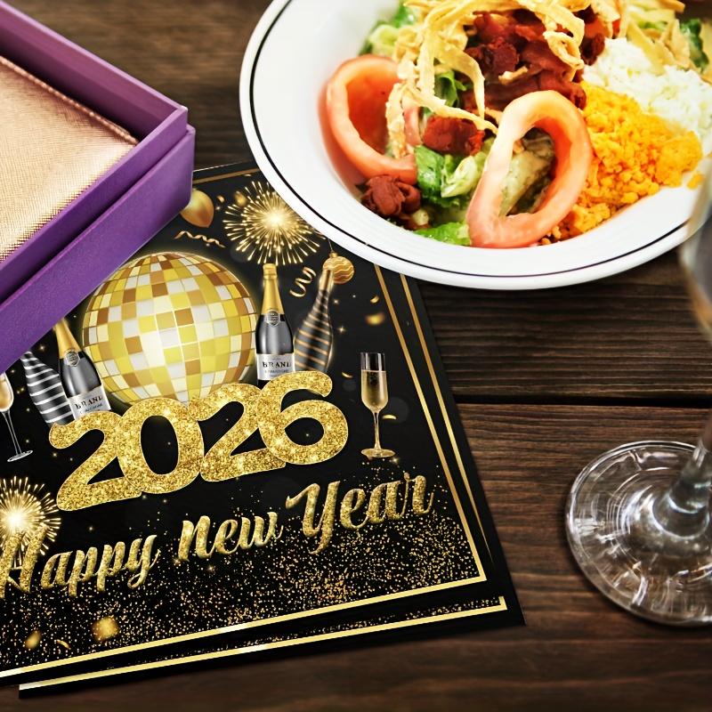 20/60pcs black and Golden theme 2026 New Year Christmas Party tissues. Disposable tissues are suitable for theme parties