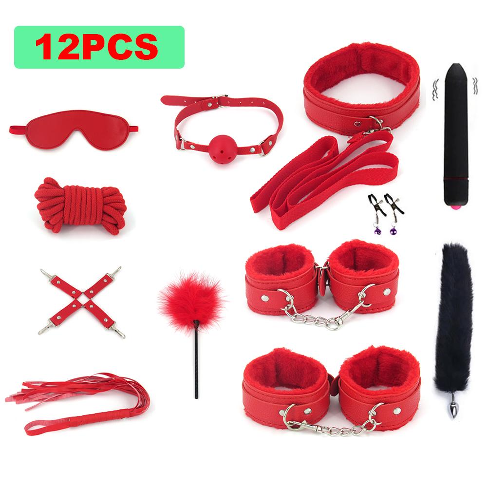 BDSM Bondage Set Sex Product Erotic Toys For Adults Games Plush Leather Handcuffs Nipple Clamps Gag Whip Rope Anal Plug
