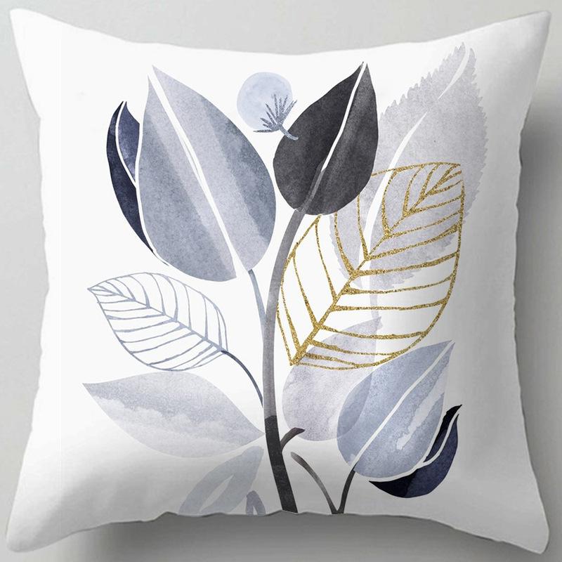 Blue Flower and Leaf Pattern Nordic Style Living Room Sofa Office Cushion Cover Home Decor Waist Pillow