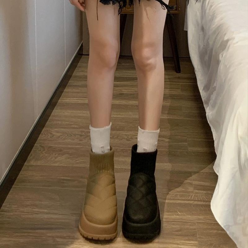 Snøstøvler Retro Allsidige Tykksålede Fritidssko i Bomull