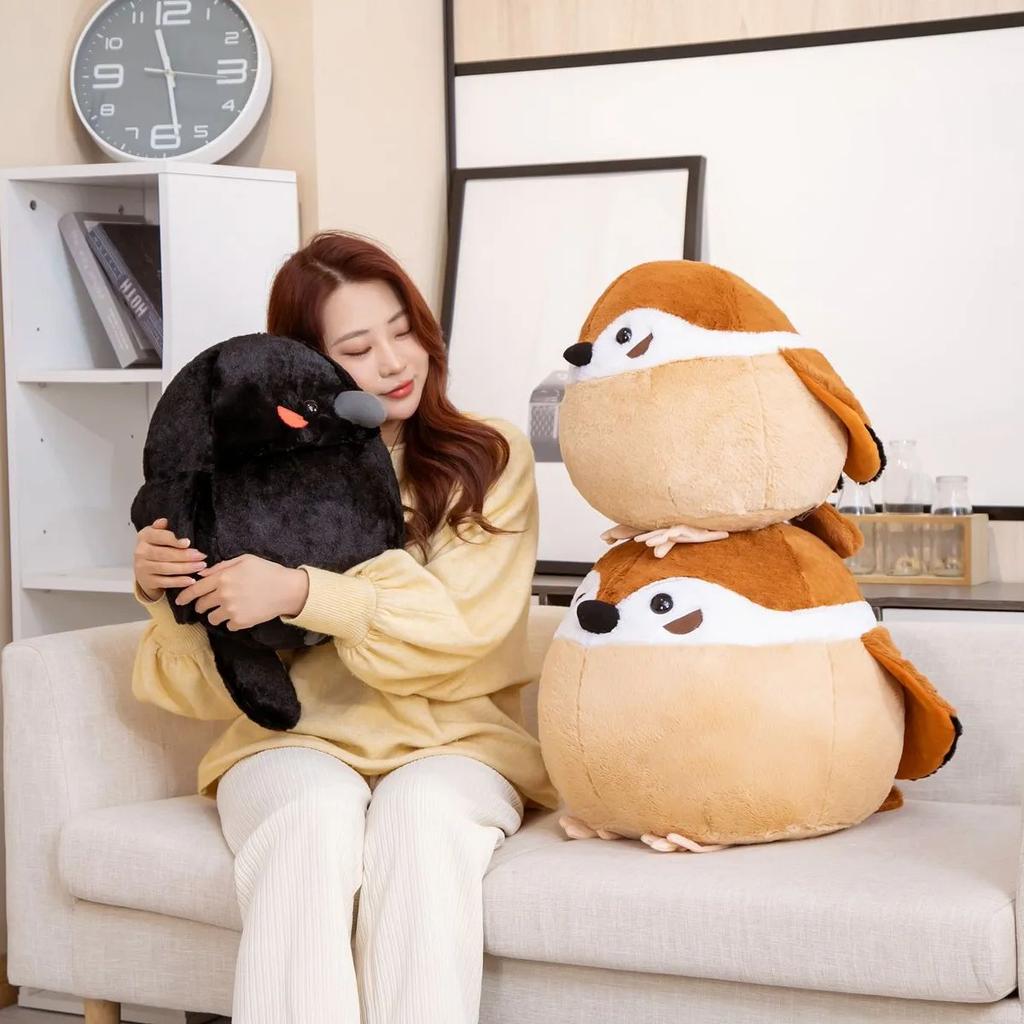 Simulation 35/40cm Cute Sparrow Crow Plush Toy Fat Round Stuffed Bird Animal Doll Pillow Soft Lifelike Bird Baby Christmas Gifts