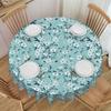 Round Cherry Blossom Japane Flowers Tablecloth 60 Inches Kitchen Dinning Table Cloth Spillproof Pale Baby Blue Table Covers