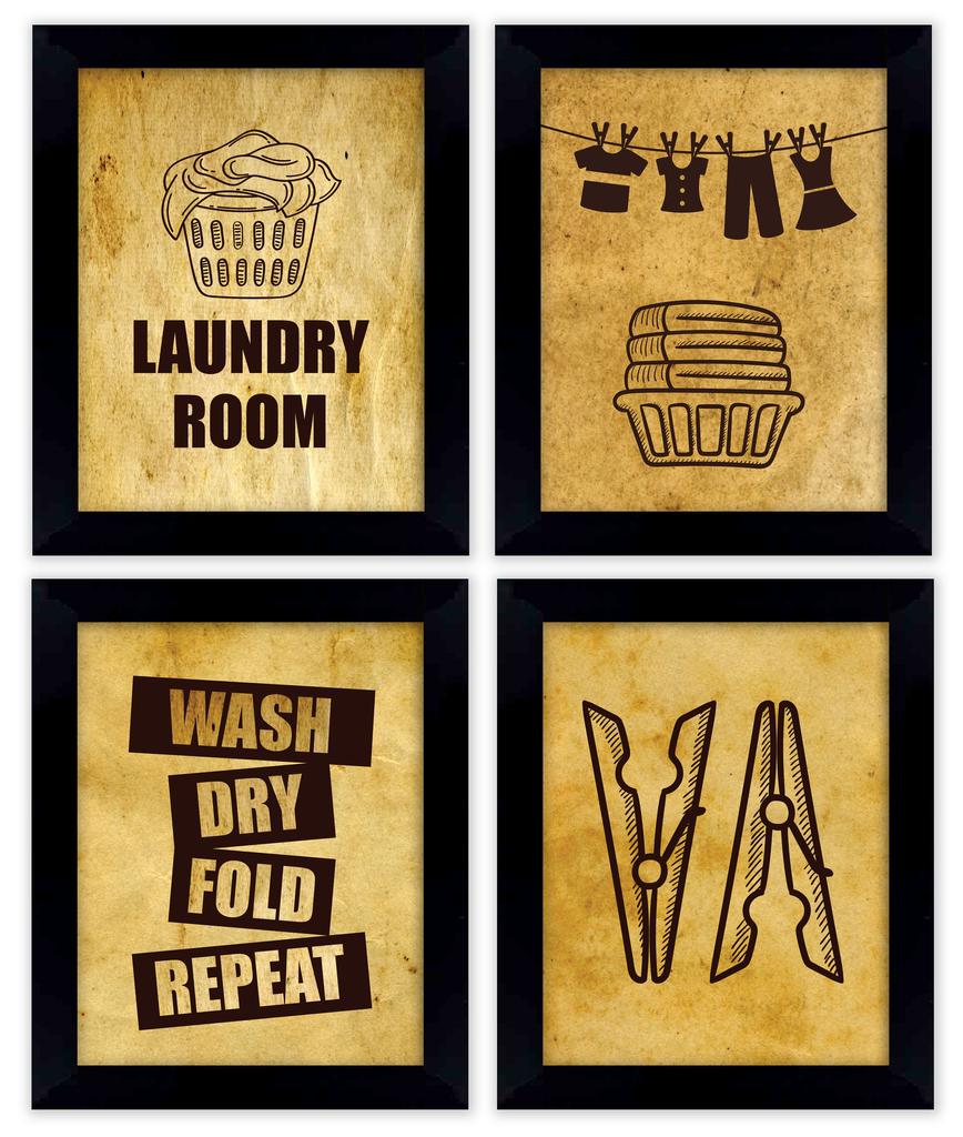 Inkdotpot 4 Piece Laundry Poster for Laundry Room Decor Wash Dry Fold Repeat , Laundry Room Posters Wall Art