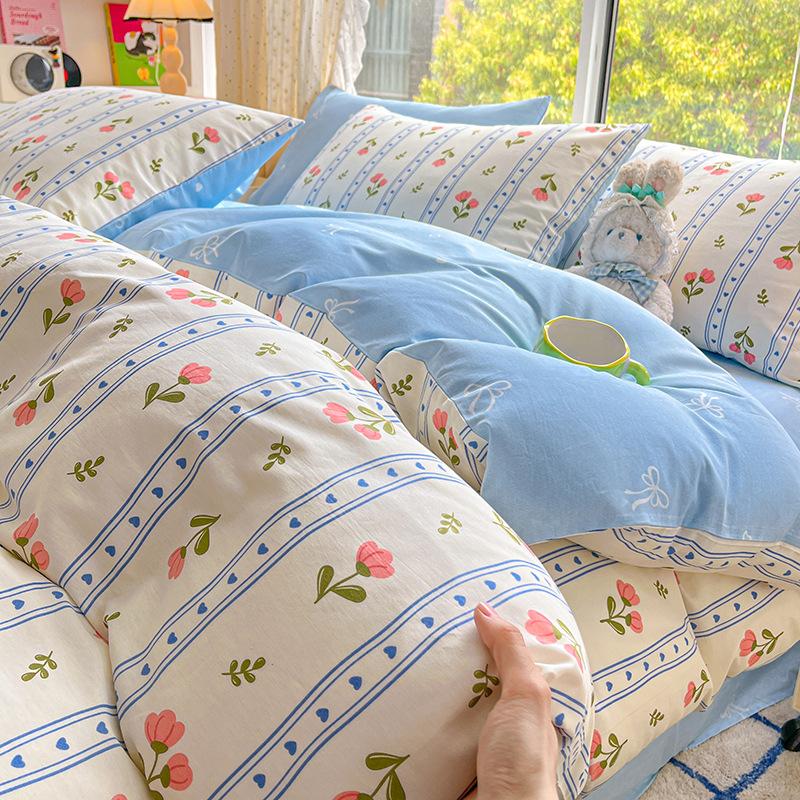 Bedding Four-piece Set, Cotton Pure Cotton Floral Quilt Cover, Bed Sheet Dormitory Three-piece Set