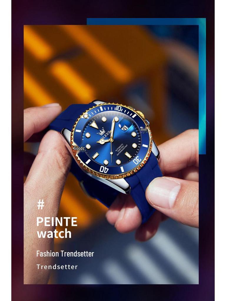 Oulishi Ceas Automatic Luminos pentru Scafandri cu Curea de Silicon pentru Bărbați