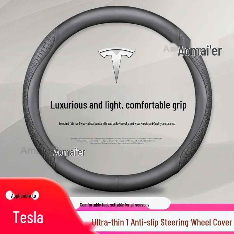 Tesla Steering Wheel Cover - Genuine Leather, Ultra-thin for Model 3 & Model Y