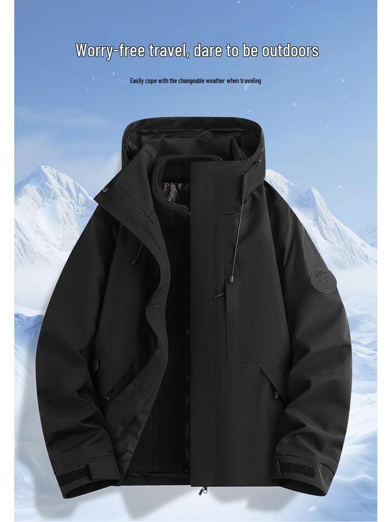 Kamel-Stil Drei-in-Eins Wasserdicht Winddicht Pärchen Bergsteigerjacken Set