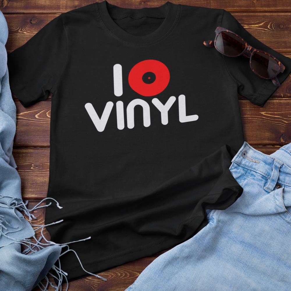 I  LOVE  VINYL T-Shirt (Music LP Single Record 45 rpm Album collector collecting Unisex T-Shirt XL