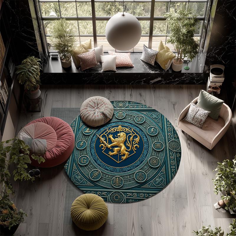 Relief Lion,Round Area Rug,Carpet Rug for Living Room Bedroom Sofa Playroom Decor,Non-slip Floor Mat
