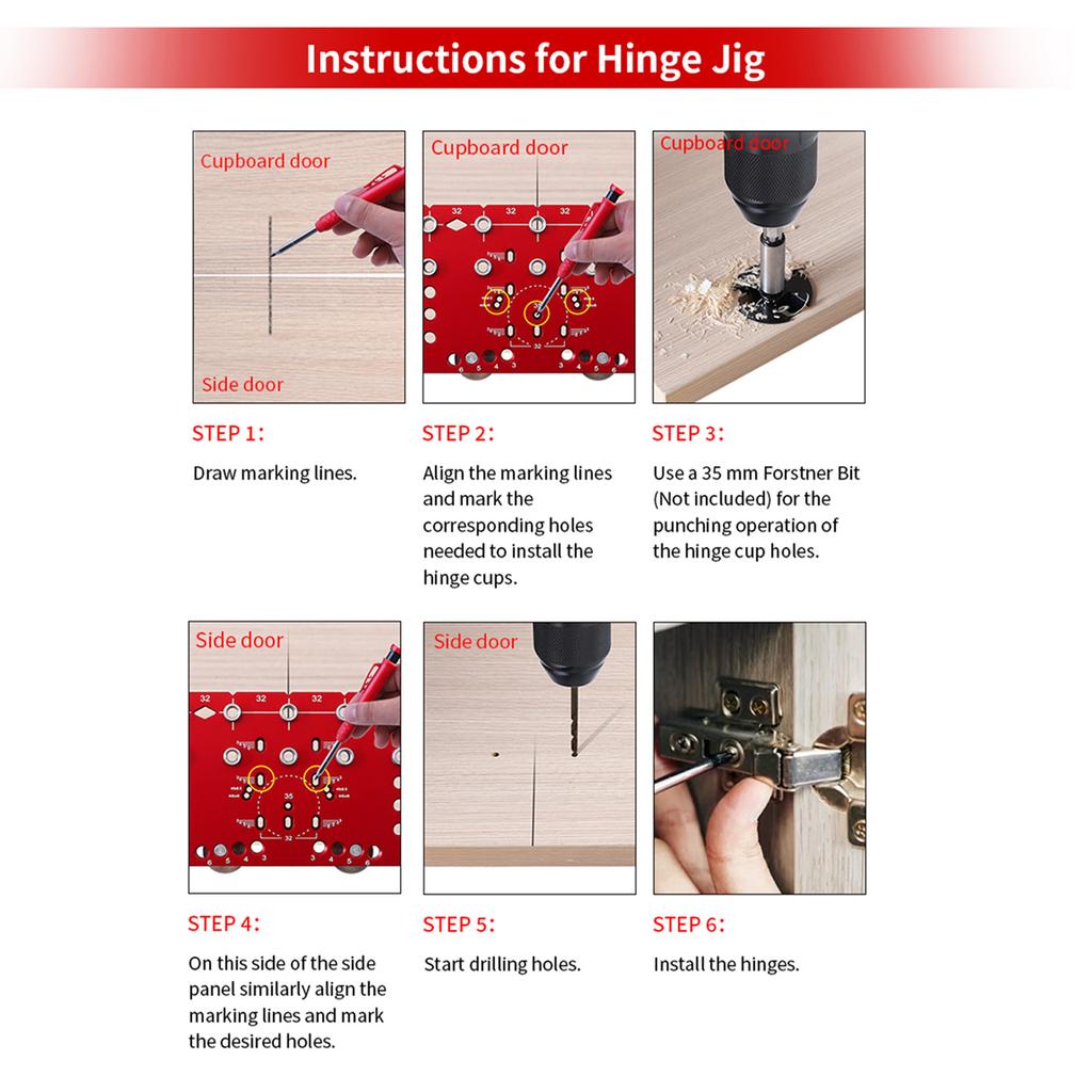Shelf Pin Hinge Jig 2 in 1 All Metal Cabinet Hardware Tool Drill Guide with 1/4in 5mm Drilling Bits