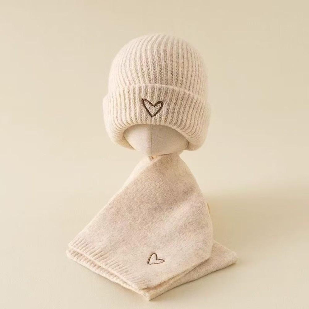 Love Heart Embroidery Scarf Hat Set Windproof Ear Protection Hat New Beanie Hat  Outdoor Sports
