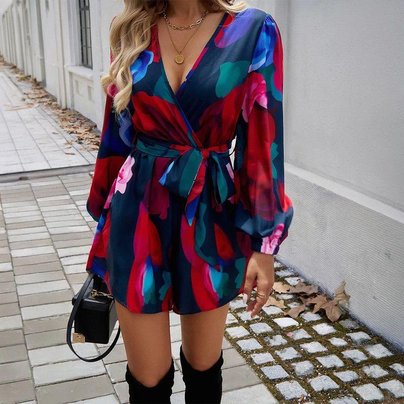 

Sexy Contrasting Printed Vneck Jumpsuit Sexy Contrast Color Print V-neck Jumpsuit RED S