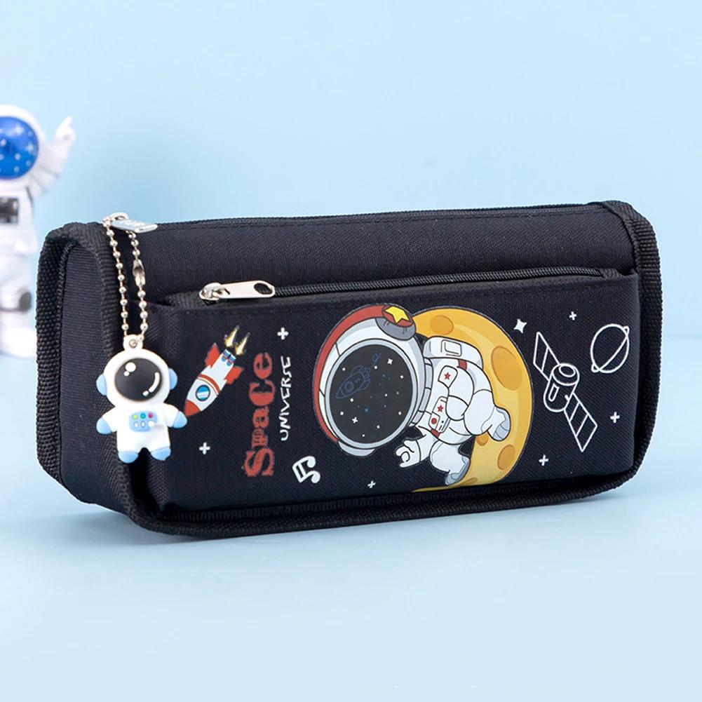 Cartoon Space Astronaut Pencil Case Large Capacity Canvas Pencil Bag Kids School Office Supplies Student Cartoon Stationery Bag