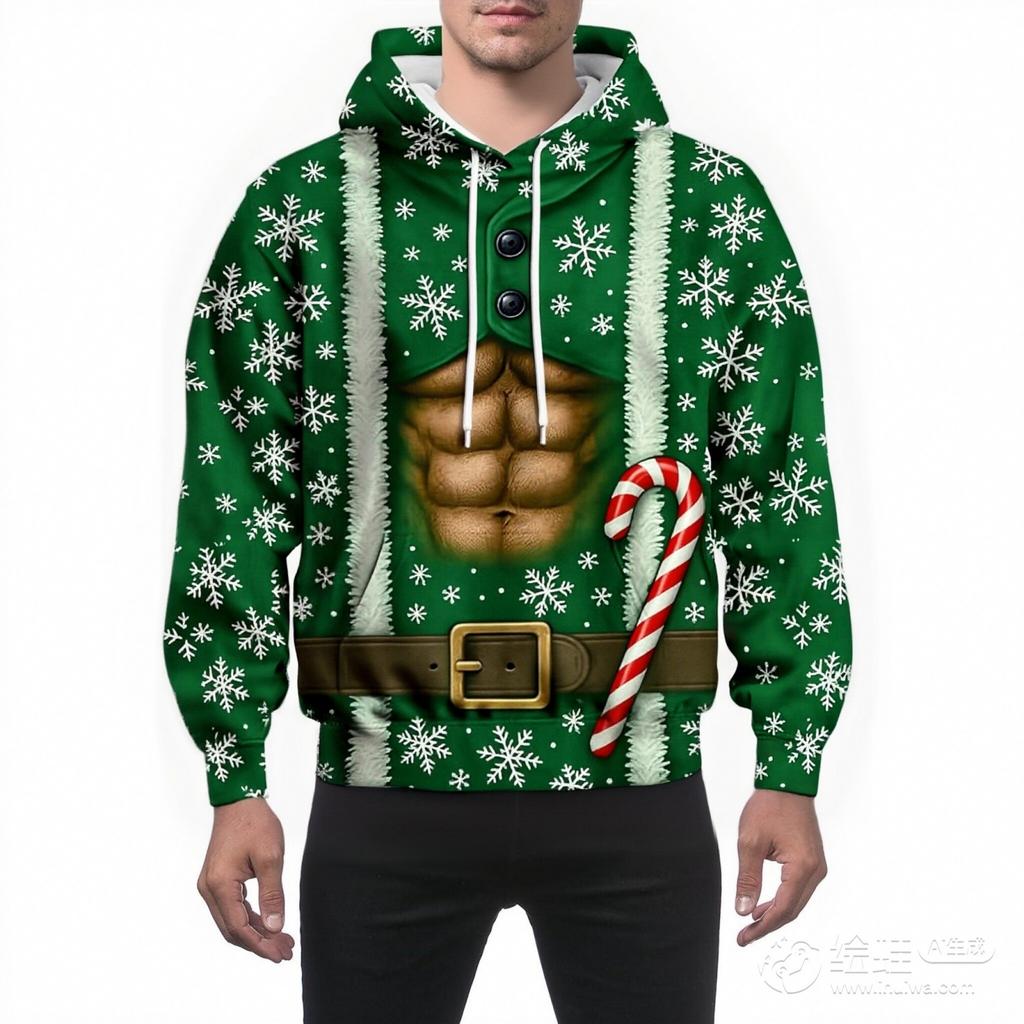 Sweat-shirt à capuche à manches longues imprimé Noël personnalisé et créatif pour hommes et femmes, Vêtements de Noël tendance pour hommes, Haut de sport décontracté