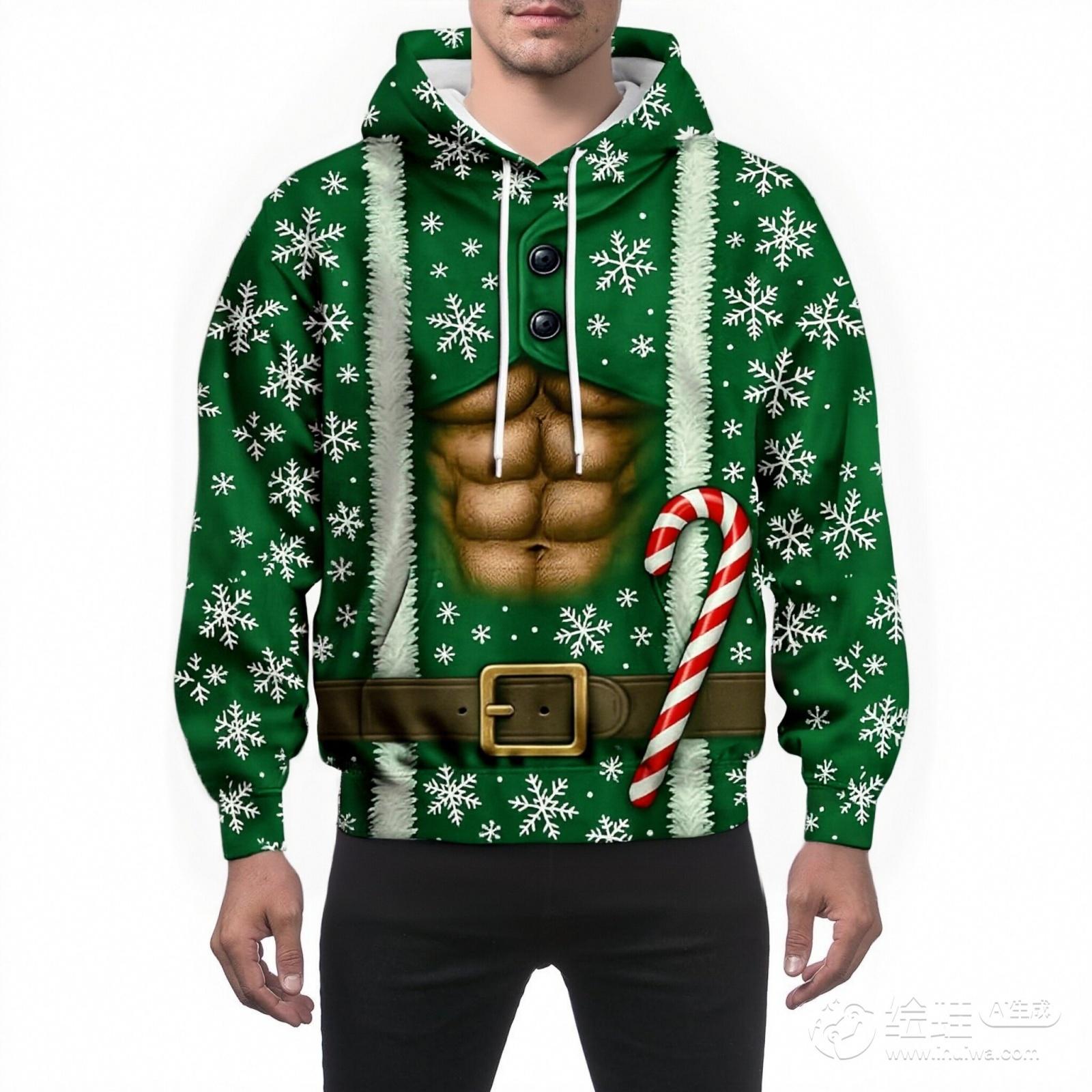 Men s And Women s Personalized And Creative Christmas Printed Long-sleeved Hooded Sweatshirt, Men s Fashionable Christmas Clothing, Casual Sports Top L