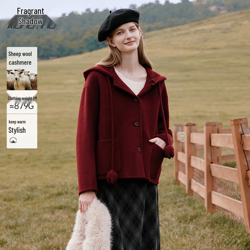 Xiangying Women s Hooded Cashmere Wool Blend Coat S