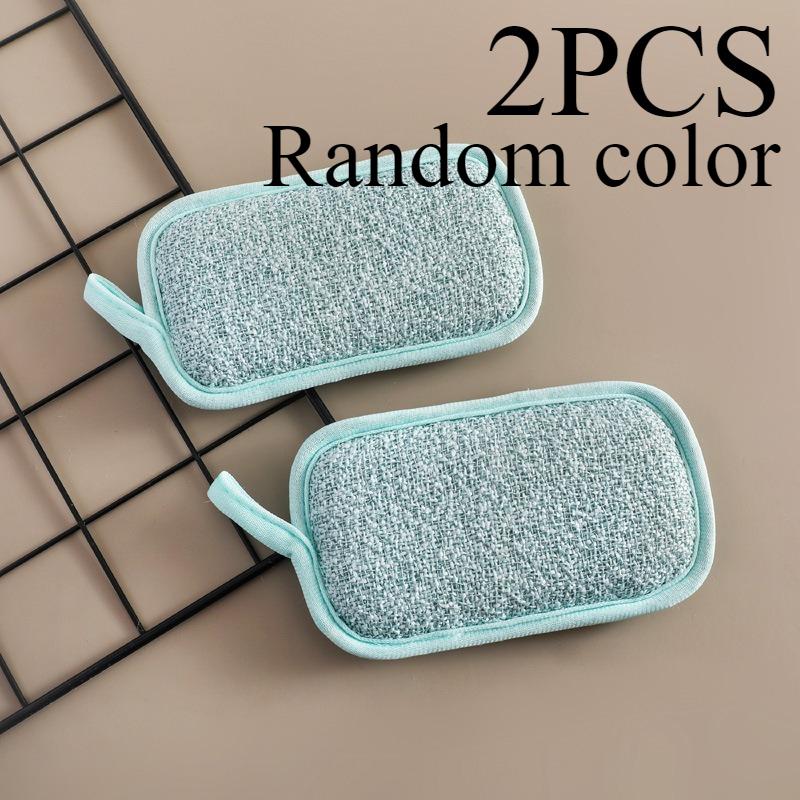 1/2/3pcsNon-Scratch Microfiber Sponge,Multi-Purpose Scrub Sponges For Kitchen Kitchen Gadgets,Cleaning Plate Sponge Kitchenware