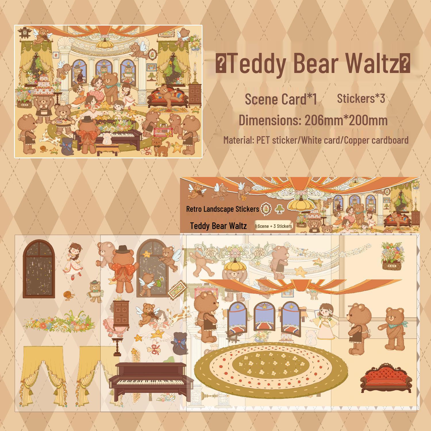 Bear Waltz 3D PET Scenery Sticker - DIY Miniature Decorative Journal Decal
