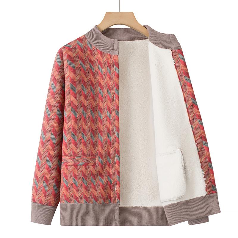 Women's Winter Wool Cardigan: Fleece-Lined Sweater for Middle-Aged & Elderly, Thickened for Autumn/Winter, Ideal for 60+.