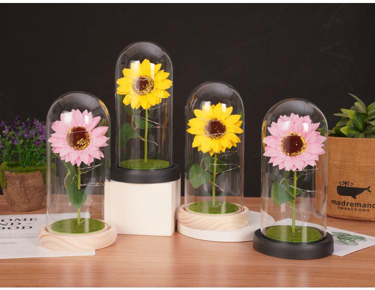 Sunflowers Artificial Flowers In Plastic Dome with LED Strip, Birthday Gifts for Mom & Grandma, Sunflower Decor On Mother's Day
