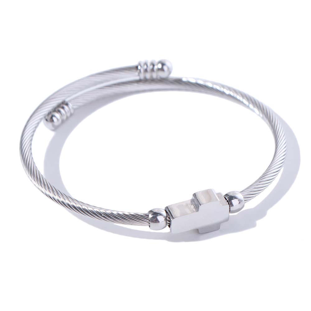Adjustable Religious Bracelet Silver Open Bangle Bracelet Cross Charm Bracelet  For Men