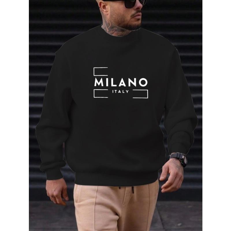 Men's Italy Pattern Casual Round Neck Sweatshirt, Soft Comfortable Trendy For Home And Outings, Plus Size.