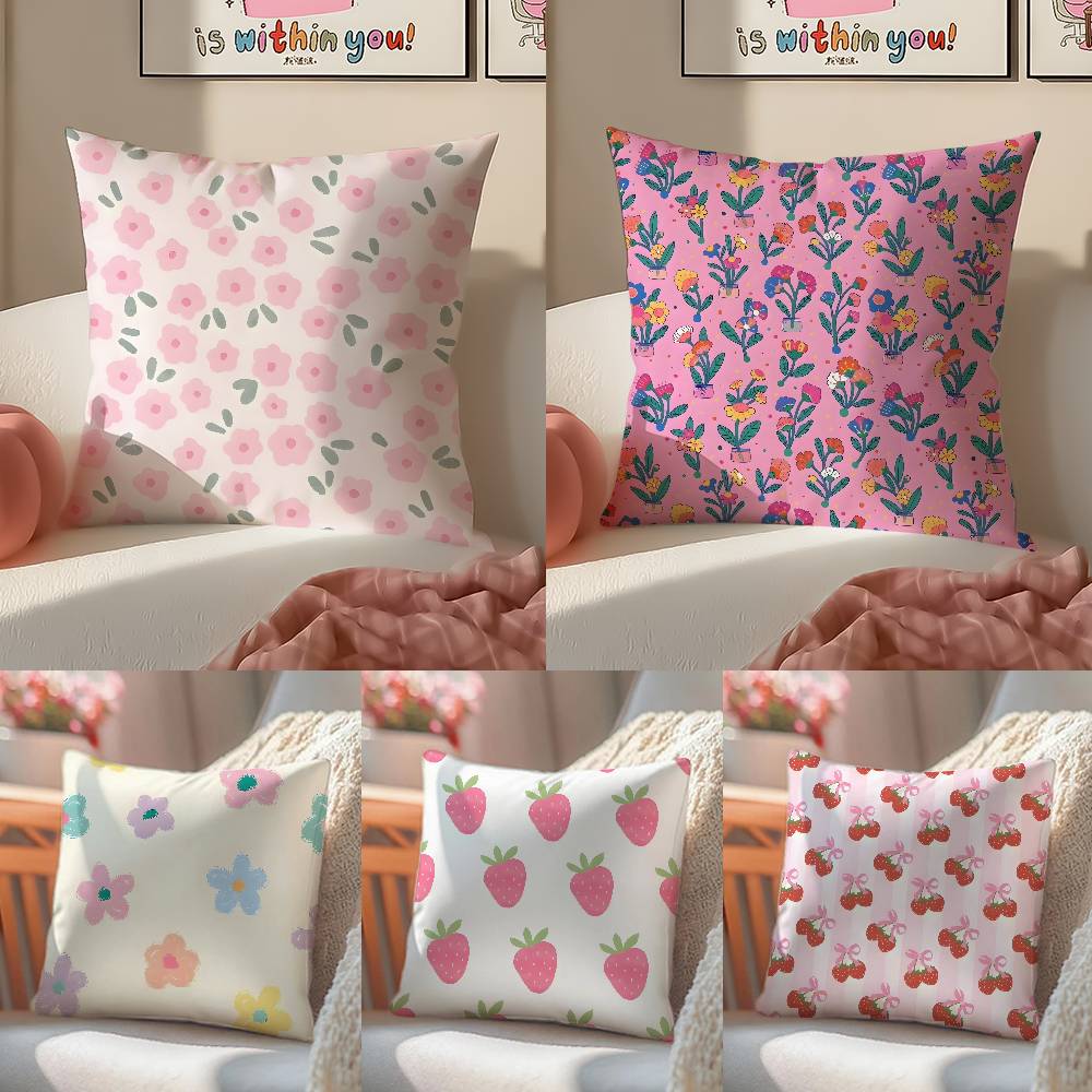 Girls Heart Spring Floral Ins Style Pillow Case Comfort Sofa Bed Silky Elegant Invisible Zipper Decorative Cushion Cover