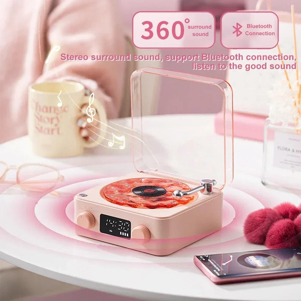 Retro Pikap Hoparlörlü Beyaz Gürültülü Kablosuz Bluetooth Vinil Kayıt Çalar Stereo Ses RGB Projeksiyon Lambası Efekti