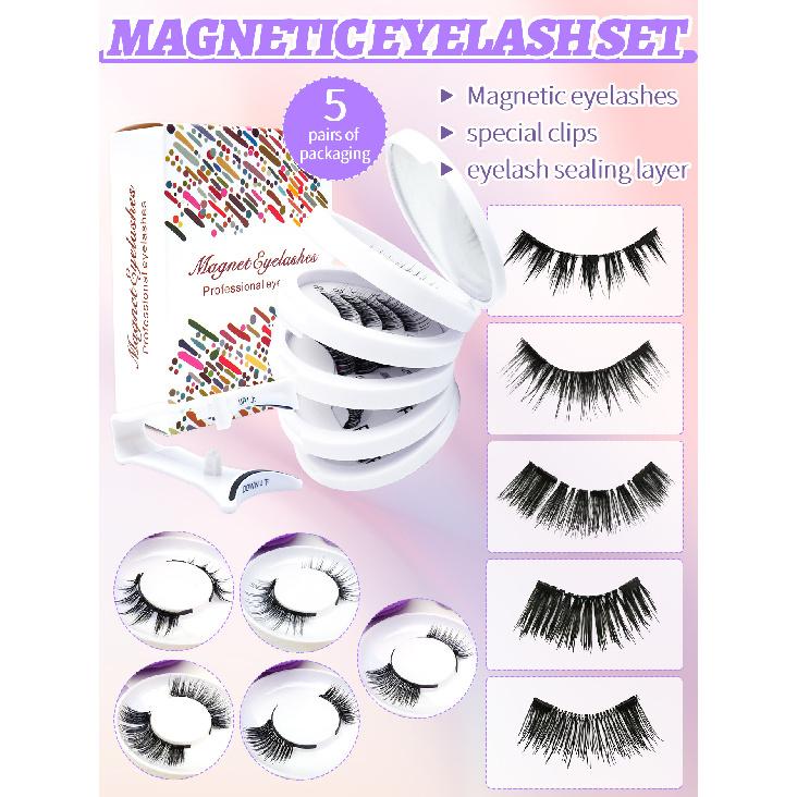 

Новый набор магнитных ресниц 5 пар с инструментами, магнитные ресницы без клея, натуральный завиток и объемный стиль, 7 доступных комбинаций 07