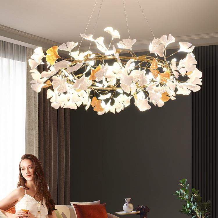 Modern creative LED porcelain ginkgo Chandeliers hotel living room home decoration lamp Nordic restaurant art island Chandeliers
