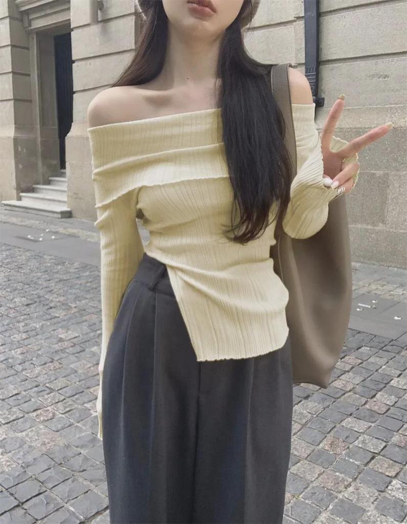 Women's Sexy One-Shoulder Long-Sleeve Slim Fit Top