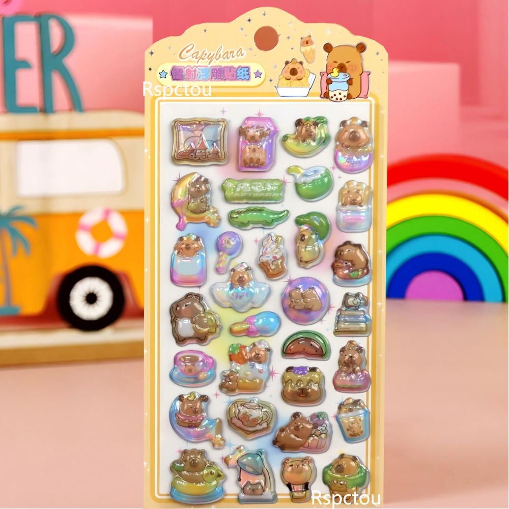 4pcs Creative Animal 3D Stickers Cute Cartoon Capybara Bubble Sticker Waterproof Decoration DIY Luggage Phone Decals Gift