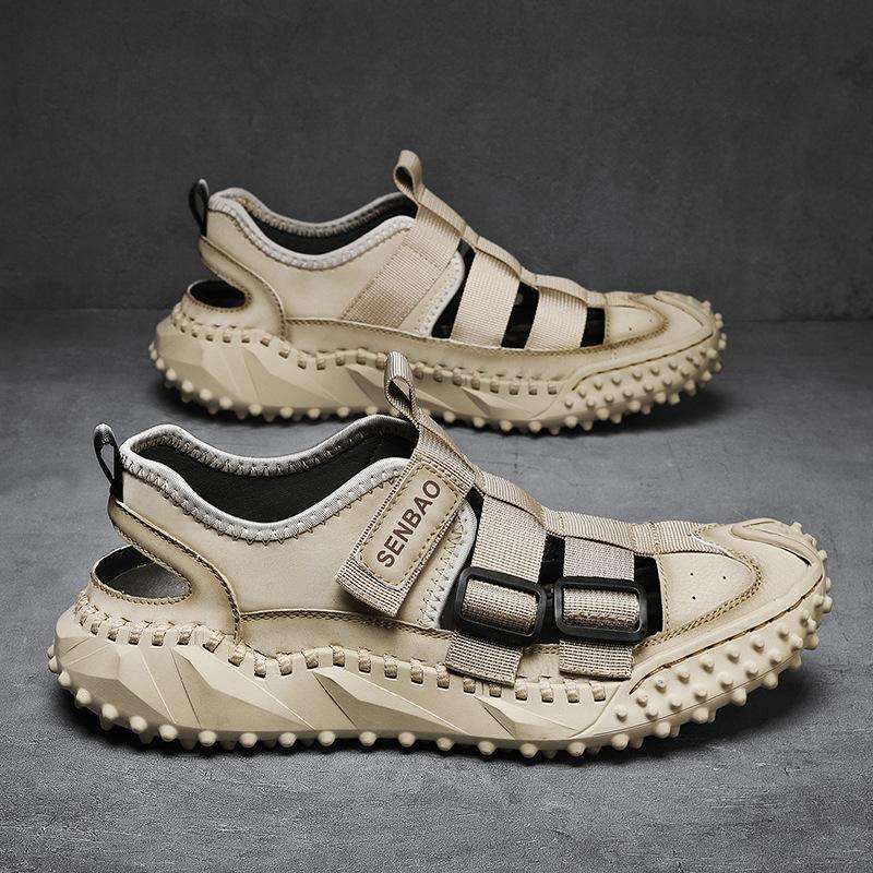 

Летние повседневные сандалии с открытыми отверстиями, дышащая пляжная мужская обувь, спортивная повседневная дышащая обувь с сеткой на открытом воздухе 46 бежевый