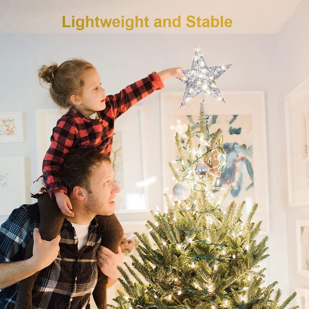 YAUNGEL Christmas Tree Topper, Star Tree Topper with 40 LED and Remote Control Battery Operated Warm Lights Treetop Christmas Decorations, Indoor
