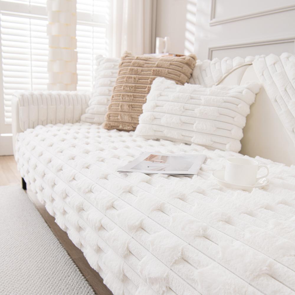 Cream Style Rabbit Plush Sofa Cushion Autumn and Winter New Thickened Cushion Winter Antislip High-End Sofa Cover Cloth